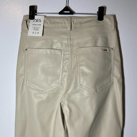 Nwt ZARA FAUX LEATHER SLIM FLARE TROUSERS WITH SLITS SIZE US 4 - Picture 8 of 12